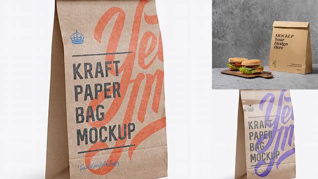 9771+ Kraft Paper Food Bag PSD Mockup Halfside View Advanced Photoshop Design Free