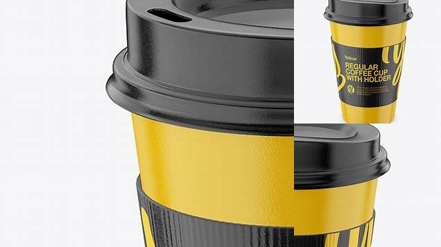 9771+ Regular Coffee Cup With Holder – Front View High Angle Shot Editable Photoshop Free Mockup