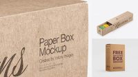 9773+ Kraft Paper Box PSD Mockup Half Side View high-angle shot Premium Mockup Freebie