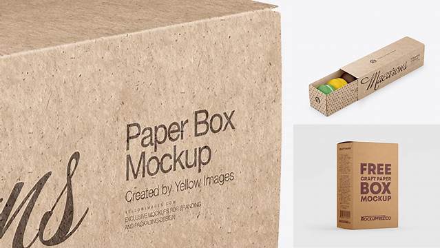 9773+ Kraft Paper Box PSD Mockup Half Side View high-angle shot Premium Mockup Freebie