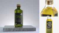 9778+ 0.5L Clear Glass Olive Oil Bottle PSD Mockup Halfside view High-Angle Creative Photoshop Resources