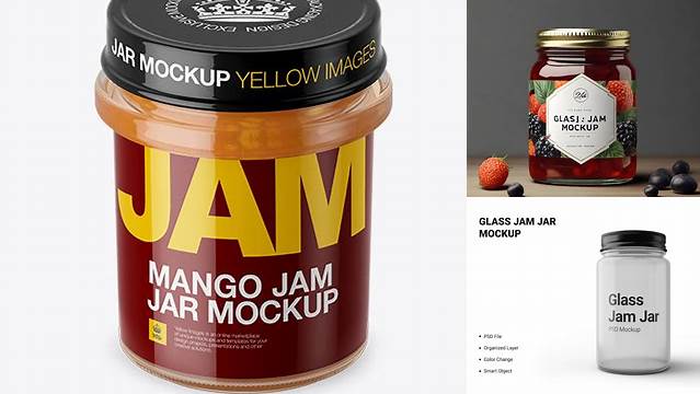 9783+ Glass Jar With Mango Jam PSD Mockup High-Angle Shot Fully Layered Free Photoshop File