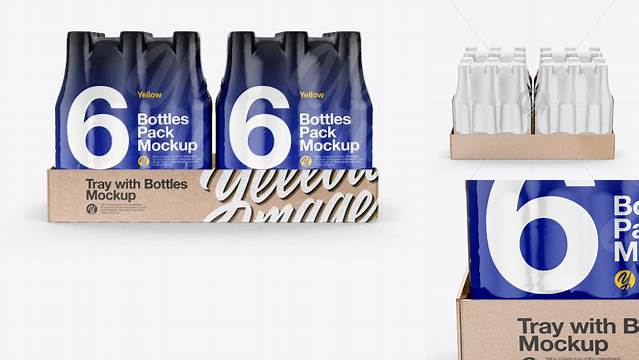 9791+ Kraft Tray with 6 Bottles Packs PSD Mockup Front View High-Angle Shot Free Graphic Design Resource