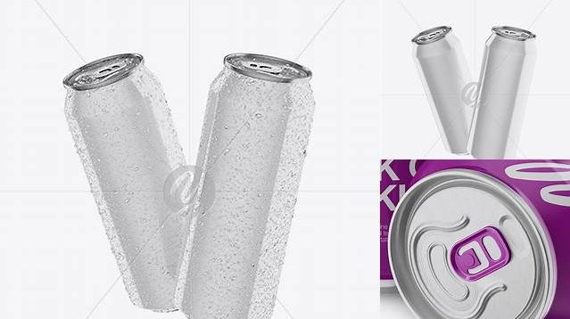 9796+ Two 500ml Metallic Aluminium Cans with Glossy Finish & Condensation PSD Mockup Editable Design PSD File