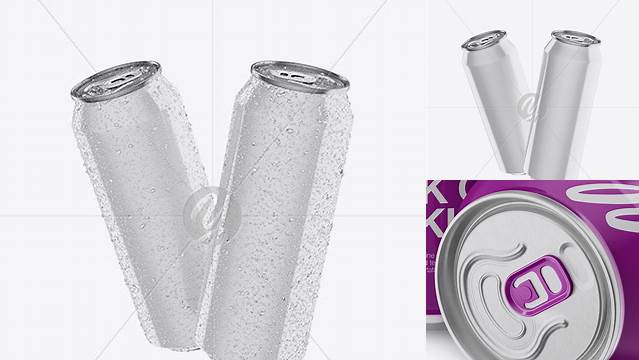 9796+ Two 500ml Metallic Aluminium Cans with Glossy Finish & Condensation PSD Mockup Editable Design PSD File