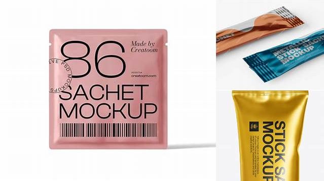 9797+ Matte Metallic Stick Sachet PSD Mockup Front View Mockup PSD Free Download