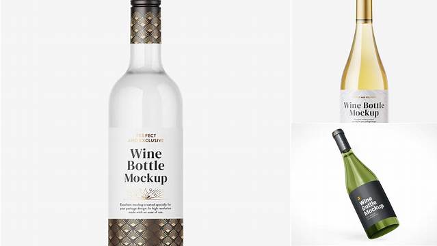 9798+ Clear Glass Bottle with White Wine PSD Mockup Premium Mockup Freebie