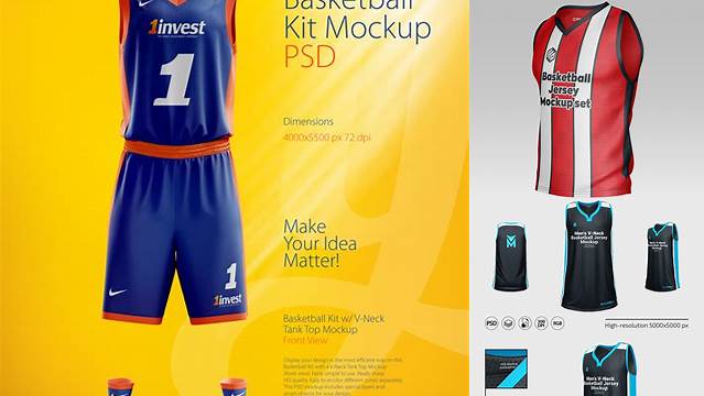 9799+ Basketball Kit with V-Neck Tank Top PSD Mockup Front View Editable Graphic Design Files