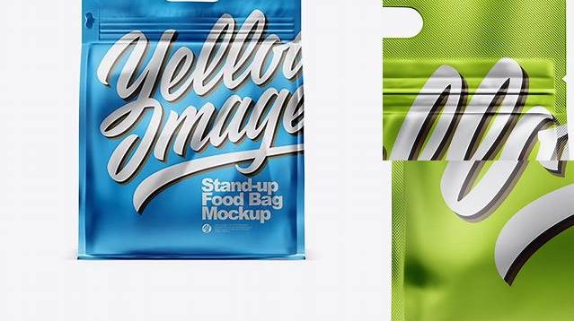 9801+ Matte Metallic Stand-up Food Bag PSD Mockup Half Side View Easy-to-Edit Photoshop Freebie