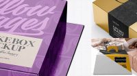 9804+ Metallic Cake Box PSD Mockup Half Side View High-Angle Shot Easy-to-Edit Photoshop Freebie