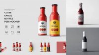 9807+ Clear Glass Bottle with ?urry Sauce PSD Mockup Fully Editable PSD Template