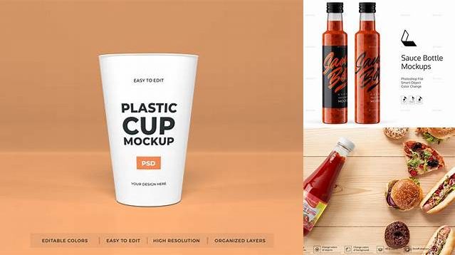 9808+ Two Plastic Cups with Sauce PSD Mockup Editable Photoshop Template Freebie