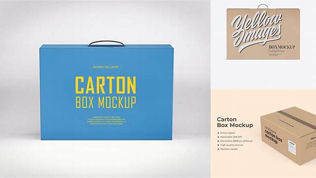 9809+ Kraft Carton Box With Handle PSD Mockup Frotn View Download Free Premium Design PSD