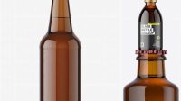 9813+ 250ml Amber Glass Bottle with Beer PSD Mockup Customizable Layered Design PSD