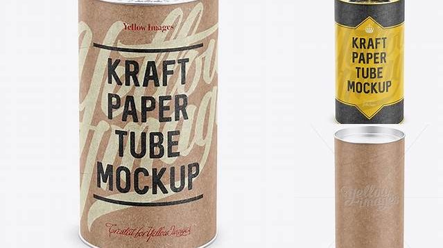 9814+ Medium Kraft Paper Tube with a Flat Lid and a Paper Label High-Angle View Professional Quality Freebie PSD File