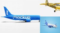 9815+ Airplane With Long Banner PSD Mockup Half Side View Free PSD for Creatives