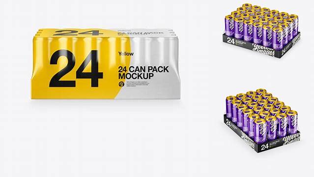 9815+ Glossy Pack with 24 Cans PSD Mockup Creative Free Photoshop Template