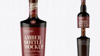 9818+ Dark Amber Liquor Bottle withBung PSD Mockup Front View Premium Mockup Freebie