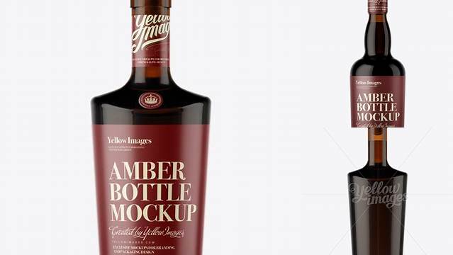 9818+ Dark Amber Liquor Bottle withBung PSD Mockup Front View Premium Mockup Freebie