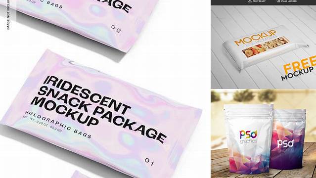 982+ Holographic Foil Snack Package PSD Mockup Premium Mockup Freebie