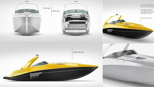 982+ Sea Chaser Sport Boat PSD Mockup Half Side View Versatile and Modern PSD Mockup