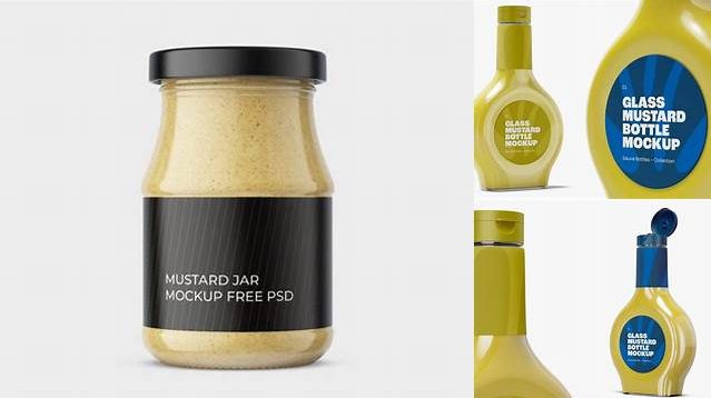 9820+ Glass Bottle with Mustard PSD Mockup Free Digital Resource for Designers