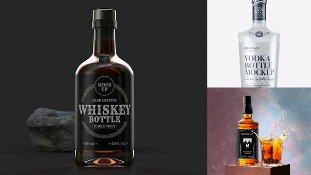 9822+ Frosted Glass Whiskey Bottle PSD Mockup Custom Graphic Resource Free Download