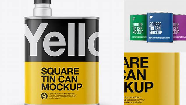 9823+ 1L Opened Square Tin Can PSD Mockup Professional Design PSD