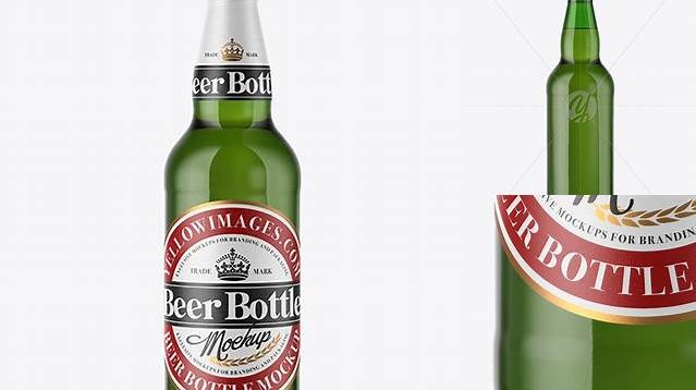 9825+ 500ml Green Glass Beer Bottle PSD Mockup Easy-to-Edit PSD