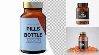 9825+ Amber Pills Bottle PSD Mockup Front View Photoshop Freebie