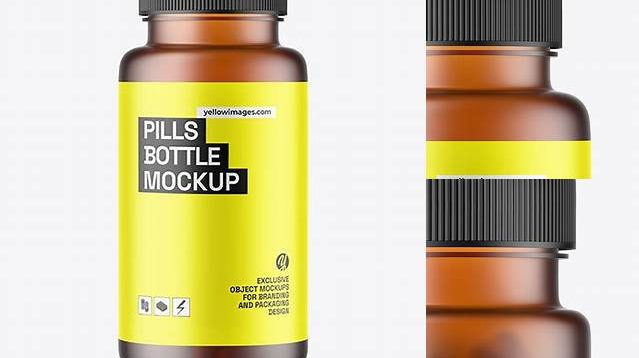 9826+ Frosted Amber Pills Bottle PSD Mockup Smart PNG Image