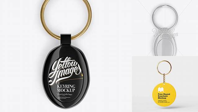 9826+ Glossy Keyring PSD Mockup Top View Advanced Editable Template Free