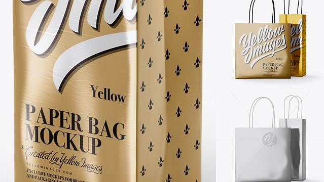 9829+ Metallic Paper Bag PSD Mockup Half Side View Smart Object PSD Template