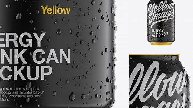 9838+ 330ml Matte Aluminium Can with Condensation PSD Mockup Front View Premium Freebie for Designers