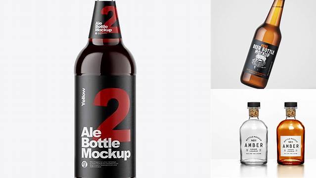 9843+ Clear Glass Brown Ale Bottle PSD Mockup Advanced and Editable PSD Template Free