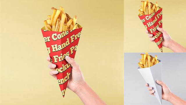 9859+ French Fries Paper Cone PSD Mockup High-End PSD Download