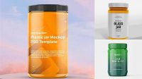 9860+ Glossy Plastic Jar with Matte Label PSD Mockup High-Angle Shot Premium Quality PSD Freebie