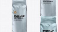 9864+ Matte Metallic Coffee Bag with Valve PSD Mockup Front View Customizable PSD Templates