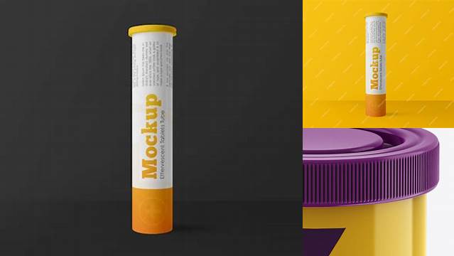 9865+ Glossy Plastic Effervescent Tablets Tube PSD Mockup Front View Download Now Free PSD Template