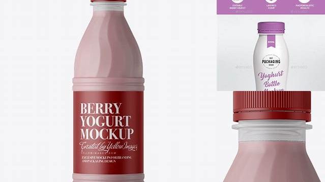 9865+ Matte Plastic Bottle with Berry Yoghurt PSD Mockup High Resolution