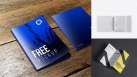 9866+ Matte Folder With Brochure PSD Mockup Top View Versatile PSD Mockup File