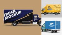 987+ Box Truck PSD Mockup Back Half Side View High-End Photoshop Mockup