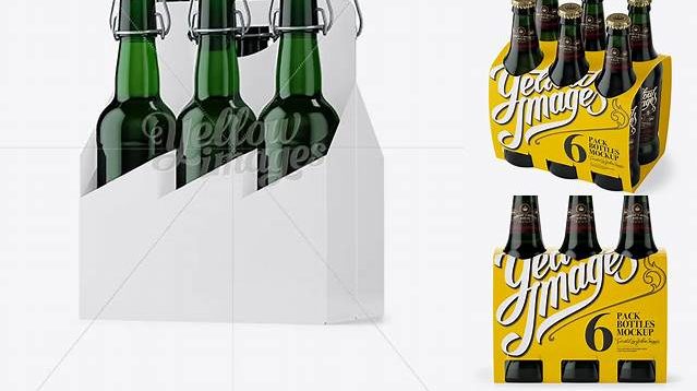 9878+ White Paper 6 Pack Green Bottle Carrier PSD Mockup Half Side View High-Angle Shot Free Downloadable Graphic Resource