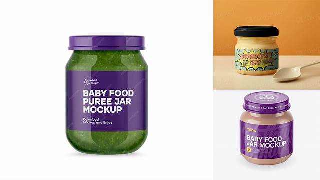 988+ Baby Food Vegetable Puree Jar PSD Mockup High-Angle Shot Versatile and Modern PSD Mockup