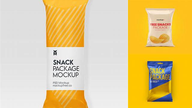 988+ Matte Snack Package PSD Mockup Front View Smart Object-Based PSD Template Free