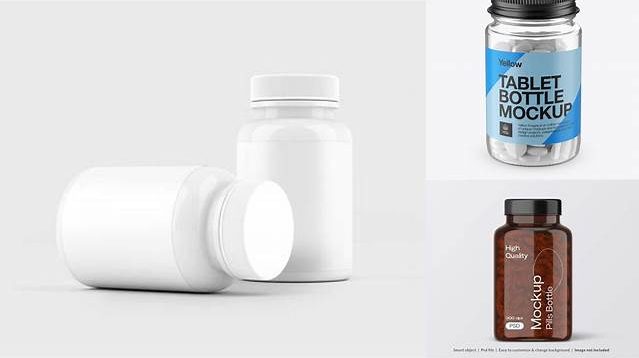 989+ Clear Pill Bottle PSD Mockup High-Angle Shot Premium Free Graphic Resource