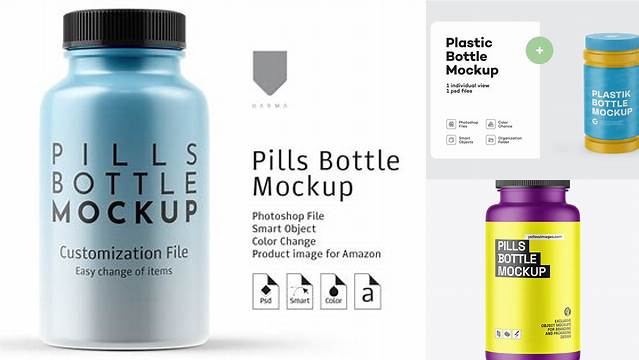 989+ Matte Plastic Pill Bottle PSD Mockup High-Angle Shot Creative Layered Mockup Freebie