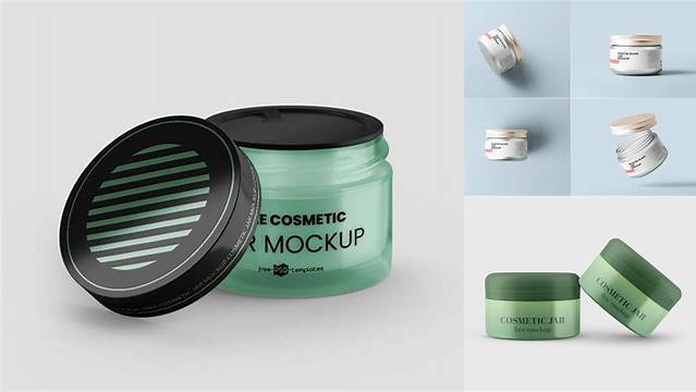 9890+ Dark Frosted Green Glass Cosmetic Jar PSD Mockup Custom PSD Mockup Template