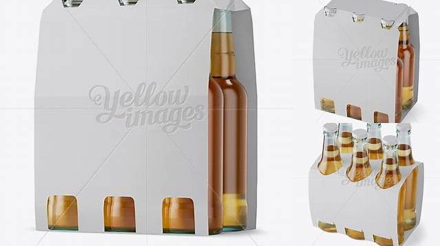 9891+ White Paper 6 Pack Beer Bottle Carrier PSD Mockup Halfside View Fully Editable Photoshop PSD Free Download