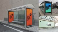 9893+ Bus Stop PSD Mockup Side View Easy-to-Edit PSD